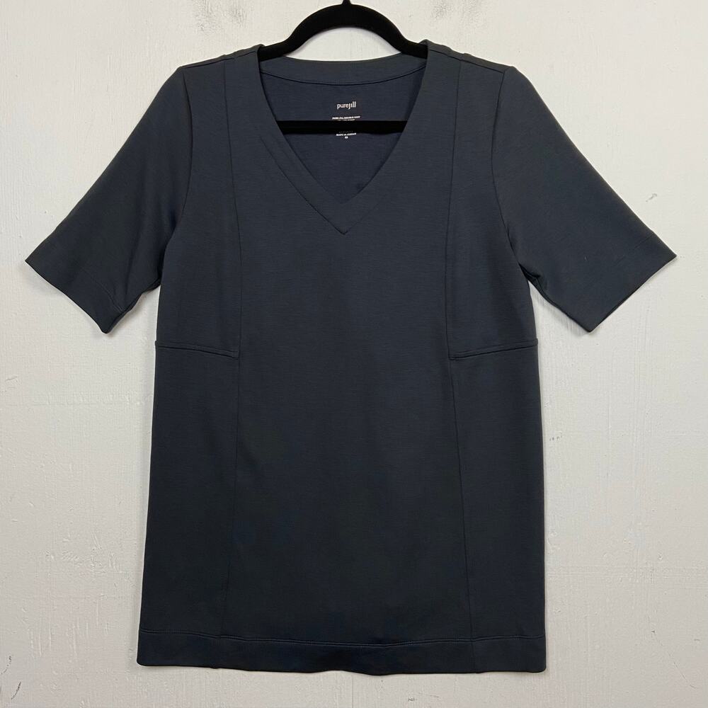 J. Jill Pure Jill Dark Gray Double Knit V-neck Seamed Tunic Top Size Extra Small